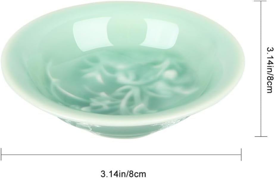 Uonlytech Embossed Porcelain Tea Cup, Celadon Color Change Tableware