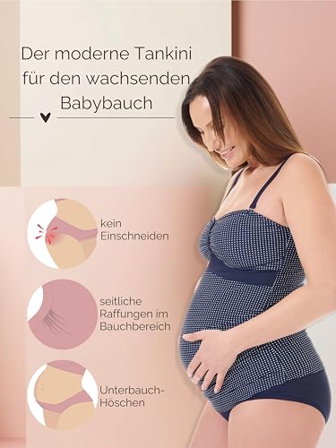 Herzmutter Umstandstankini-Umstandsbadeanzug - Bademode Schwangerschaft - Badeanzug für Schwangere - Unterbauch-Hose - Bandeau-Tankini - 7000 (XL, Punkte)