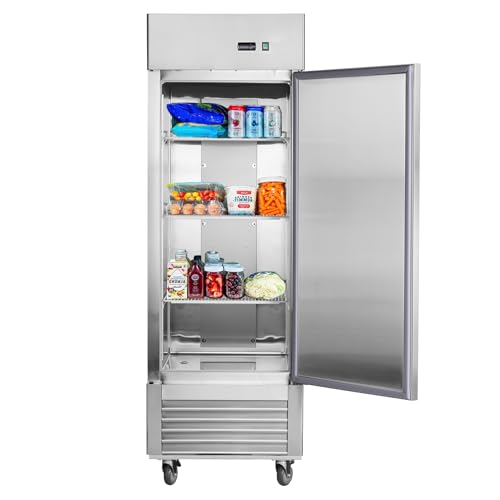 Image of 27 inch W Commercial Refrigerators, 1 Solid Door Stainless Steel Upright Commercial Freezer, Commercial Fridge 18.68 Cu.ft Fan Cooling for Restaurant Kitchens