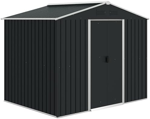 Casetta Da Giardino Outsunny In Acciaio - Capanno Attrezzi Con Serratura 161x94x196 Cm Nero - Foto 10