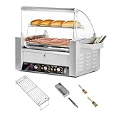 ROVSUN Hot Dog Roller, 24 Hot Dog 9 Rollers ETL Certified, Hot Dog Machine with Bun Warmer, Dual Temp Control, Glass Cover, LED, Side Storage Box, Shelf & Drip Tray for Party Home Commercial 1500W