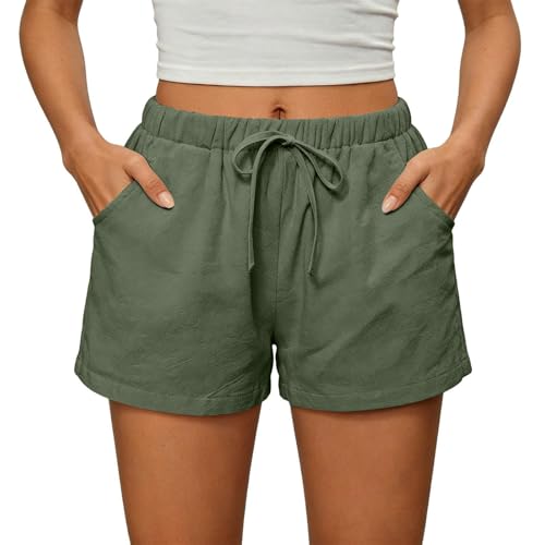Women's Elastic Waist Summer Shorts, 2026 Drawstring Casual Shorts with Pockets for Beach and Loungewear Bronze