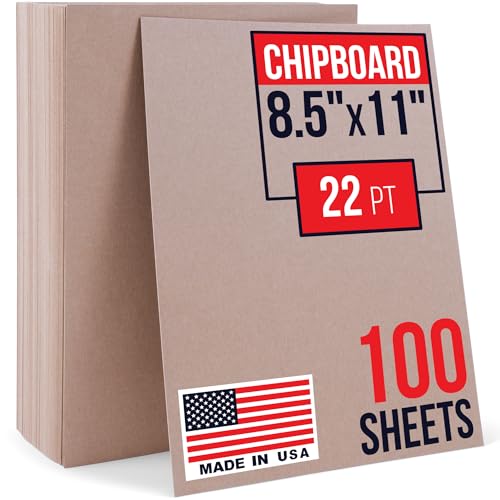 Paclord 8.5" x 11" Brown Kraft Plain Chipboard Sheets, 22 Pt Thick – Made in USA Durable Cardboard Chipboard for Cardstock Projects, Picture Frame Backing, Scrapbooking – Bundle of 100 by Paclord - Used condition - US$21.28