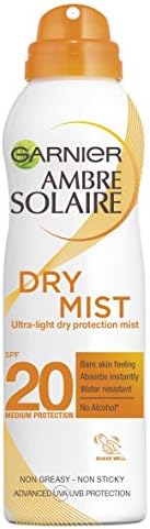 Garnier Ambre Solaire Sensitive Hypoallergenic Dry Mist Sun Cream Spray SPF50+, Non Greasy High Sun Protection SPF50+, Easy To Use Mist Spray, 200ml