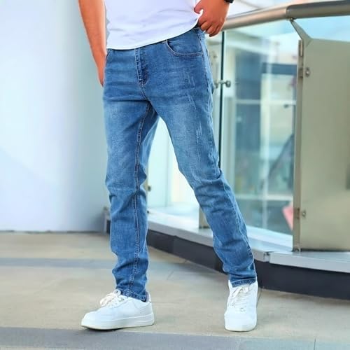 Jeans Pants Trouser Denim Trendy Street Stretch Slim Fit Washed Blue Casual Commuting Straight Leg for Men4