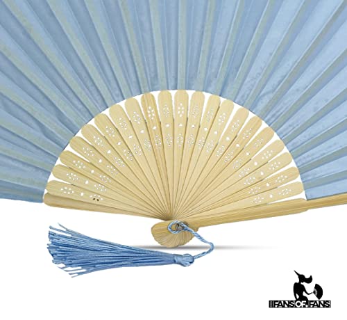 FANSOF.FANS Fabric Handheld Folding Hand Fan With a Tassel Grade A Bamboo Ribs for Women Girls Summer Party Event Favor Birthday Wedding Souvenir Gift (Baby Blue)