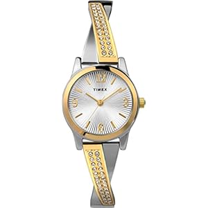 Timex Women’s Semi-Bangle with Crystal 25mm Two Tone Expansion Band Watch (Model: TW2V697009J)
