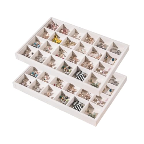 Justsoso 2pcs/Set Velvet Jewelry Tray, 24 Grids Large Storage Tray for Bracelet Bangle Beads Display, Jewellery Organizer Box Tray for Home Drawer or Shop Store Selling Show (Beige Velvet)