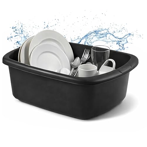 Large Washing Up Bowl for Sink 9L Rectangular Plastic Kitchen Basin Heavy Duty Deep Dish Washing Container Bowl for Everyday Cleaning & Food Prep Utility Use (Black)