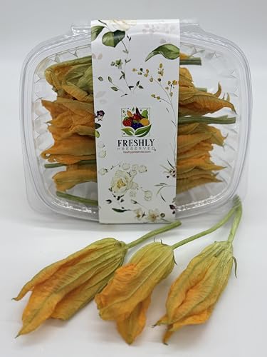 Edible Flower Freshly Preserved Freeze-dried (0.2 oz) | 12 Squash Blossom Flowers | Dried Edible Flowers | Edible Flowers for Cocktails | Edible Flower Garnish | Cake Flowers Edible
