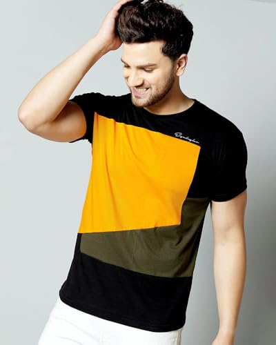 Image of Noble Monk Men Regular Fit T-Shirt | Round Neck | Half Sleeve | Self Design | Casual T Shirt for Men