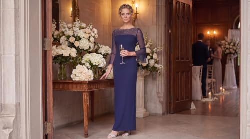 Image of Alex Evenings Women's Long Shift Dress with Illusion Neckline (Petite and Regular Sizes)