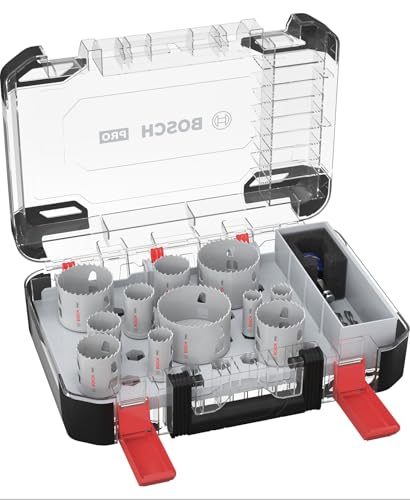 Bosch 14x Coffret de scies trépans PRO Multi Material Power Change Plus - Boîte transparente (pour Bois résineux, Cloison sèche, Ø 20-76 mm, Professional Accessoire...