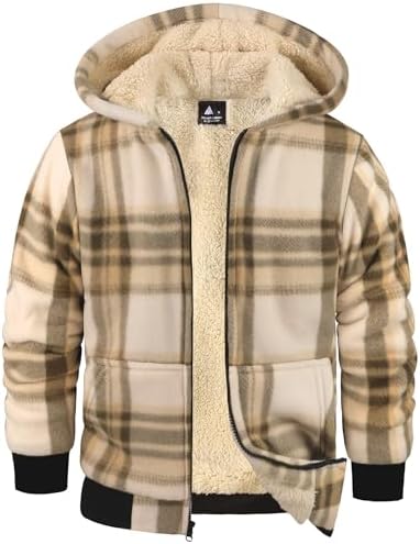 JACKETOWN Fleecejacke Kariert Kinder Sweatjacke Jungen mit Kapuze Gefüttert Kapuzenpullover mit Reißverschluss Winterjacke Dicke Warme Hoodie Jacket S-2XL
