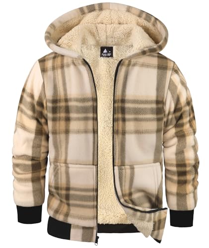 GEEK LIGHTING Boys Flannel Jacket Sherpa Lined Hoodies Zip Up Fleece Plaid Shirt Jackets Winter Outdoor Coat Warm
