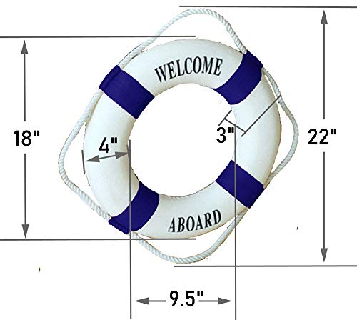 Morromorn Lifebuoy Wall Hanging Decor - Welcome Aboard Mediterranean Style Home Decoration (Navy, 18") #TOP1