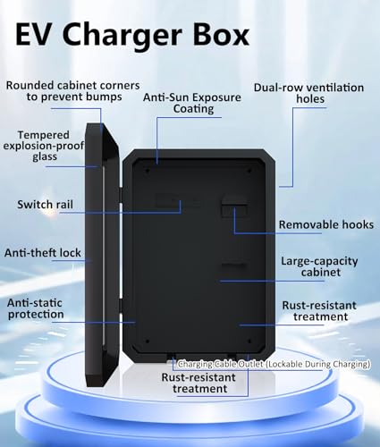 Estación De Bloqueo De Cargador EV De Montaje En Pared, Caja De Acero Al Aire Libre Durable Con Cerraduras De Llave Y Contraseña, Protector De Soporte De Cable Ventilado Para Tesla Y Vehículo Eléctric