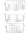 SANNO Freezer Baskets Wire Storage Baskets Closet Storage Baskets Bins Refrigerator Storage Containers for Home Office, Bathroom, Pantry Organization Storage Bins -Set of 3, White, 15.7"