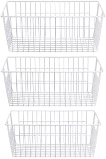 SANNO Freezer Wire Organizer Storage Basket Large Organizer Bins for Organizing Fridge Storage, Freezer, Office, Bathroom, Pantry Organization Storage Bins Rack with Handles-Set of 3