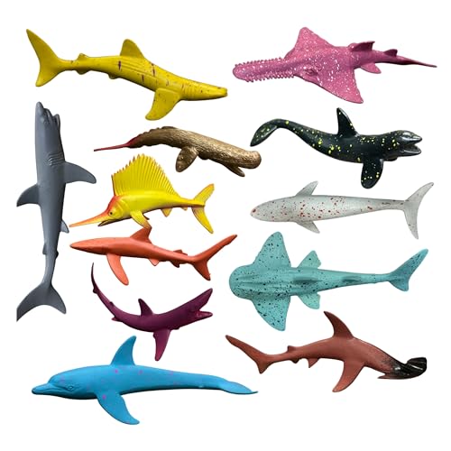 Image of ZESTHOME Fishes & Aquatic Sea Toy Set for Kids - 12-Piece Marine Life Figures Including Whale, Shark & Dolphin - Realistic Ocean Animal Playset, PVC Rubber, BPA-Free, Non-Toxic