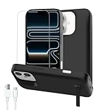 Gladgogo Funda con batería para iPhone 17 (8500 mAh, 6,3 pulgadas), ultrafina, batería recargable, con soporte plegable para teléfono móvil y protector de pantalla, color negro