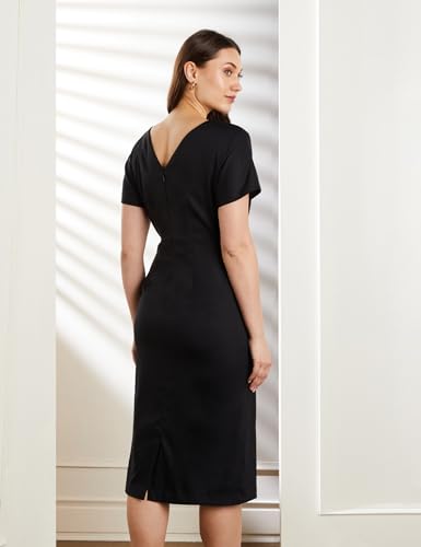 Image of Symbol Premium Women's Fitted Draped Sheath Dress (Midi Length | Desk-to-Dinner) (Available in Plus Sizes)
