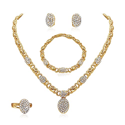 Gold Necklace Set 18K Gold Accessories for Women Jewelry Set Wedding Bridal Fashion Jewelry Sets Women Accessories Bracelets Earrings and Rings Sweetheart Gifts