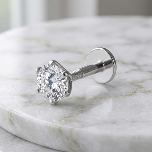 Image of Parnika 925 Sterling Silver Solitaire CZ Nose Pin | Small Size Piercing Nose Stud with Secure Screw Back | Elegant Silver Nose Ring for Women & Girls