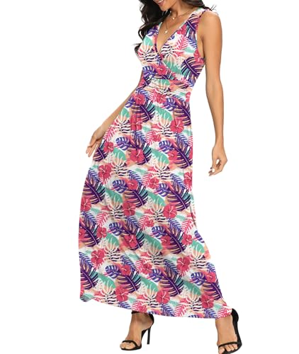 Image of LILBETTER Women Sleeveless Deep V Neck Loose Plain Long Maxi Casual Dress