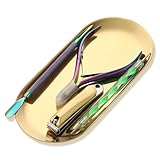 Fspronail 1Pcs Manicure Tools Storage Tray, Oval Stainless Steel Storage Dish Nail Art Accessory Display Tray Jewelry Rhinestone Cosmetic Nail Decorations Organizer Metal Storage Plate (Gold)