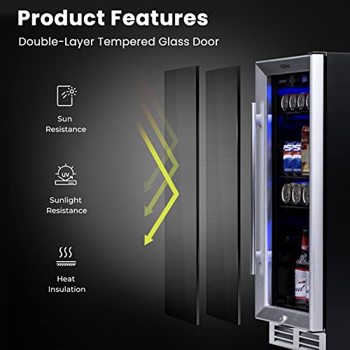 Image of COSTWAY 15 Inch Beverage Cooler Refrigerator - 3.5 Cu.ft Mini Fridge with Glass Door, Lock and Removable Shelves for Soda Beer Wine, Freestanding Small Drink Refrigerator for Home Office Bar