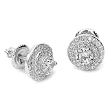 Men's Fashion Silver Plated Iced 3D Round Screw Back Earrings BE 11836 S