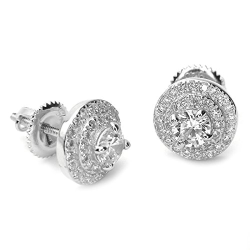 Men's Fashion Silver Plated Iced 3D Round Screw Back Earrings BE 11836 S