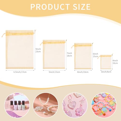 Image of 50PCS Gold Organza Bags 4x6, Small Mesh Gift Bags Drawstring Pouch for Candy Jewelry Treats Goodie Sachet Soap Graduation Birthday Party Favor Wedding Baby Shower Gifts Wrapping & Packaging