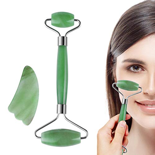 [Beauty Giftware] Jade Face Roller Gua Sha Tool Set, Natural Facial Jade Rollers Roller/Jade Stone Face Roller Massager/Gua Sha Scraping Massage Tools