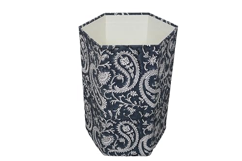 Image of Generic 3.3 Gallon Cotton Hand Block Printed Paper Waste Basket |Small Decorative Trash Can for Housewarming Gifts in Living Room, Bedroom, Bathroom | Eco-Friendly, Plastic-Free (1, DARK BLUE MUKAT)