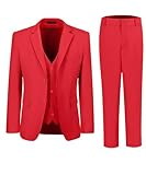 Boys' 3-Piece Formal Suit Set Slim Fit Tuxedo Set for Wedding Outfit Teen Boy Dress Clothes Red Size 3