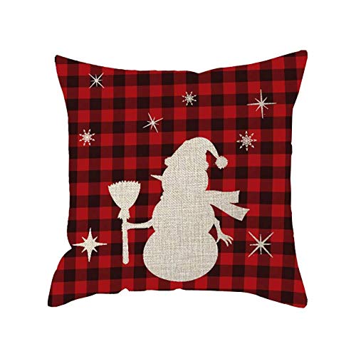 FJPT Throw Pillow Cover Holly Jolly Christmas Snowflakes Snowman Buffalo Plaid Check Cotton Pillowslip for Sofa Bed Stand