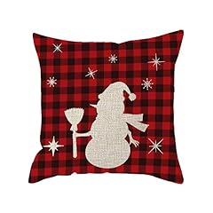 FJPT Throw Pillow Cover Holly Jolly Christmas Snowflakes Snowman Buffalo Plaid Check Cotton Pillowslip for Sofa Bed Stand