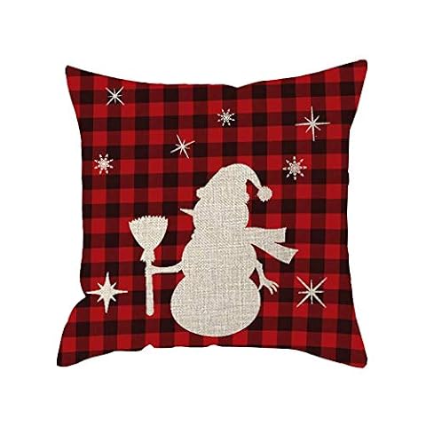 FJPT Throw Pillow Cover Holly Jolly Christmas Snowflakes Snowman Buffalo Plaid Check Cotton Pillowslip for Sofa Bed Stand