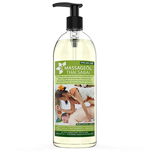 Huile de massage Thai Sabai 1L (1000ml) - MyThaiMassage - Pour massage spa thaï physiothérapie spa avec de l'huile de jojoba et de l'huile d'amande Cover
