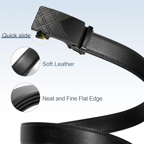 Leather Ratchet Belt Men Click Belt Adjustable Automatic Slide Buckle 1.38 inch For Men Casual And Dress,Trim To Fit3