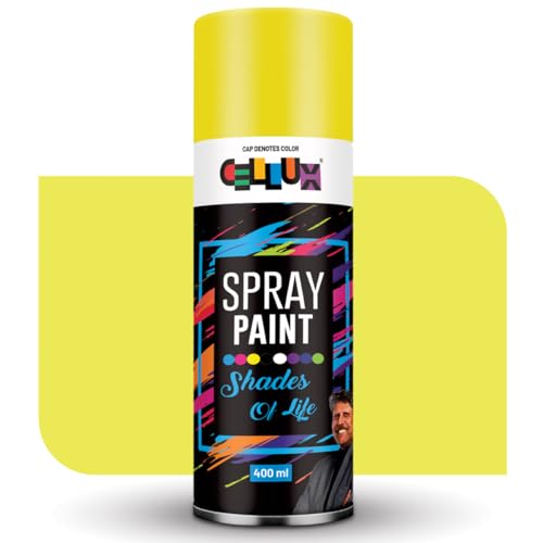 Cellux 2X Ultra Cover Fluorescent Yellow Spray Paint | DIY Quick Drying with Premium Gloss Finish for Metal Wood Wall & other Surfaces - 400 ML
