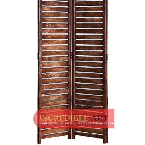 Image of Wooden Partition Wall Divider for Living Room, Wood Privacy Screen, Room Separator Rectangle Line Design- 5 Feet in Height (2 Panels)