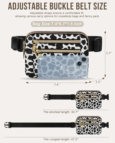 Image of Capolo Fanny Packs for Women 4 Zip Pocket Crossbody Belt Bag Waist Bags | Waterproof, Fashion Waist Pack, Crossbody Bags for Women, with Adjustable Strap, for Workout,Running,Traveling(Cow Print,M)