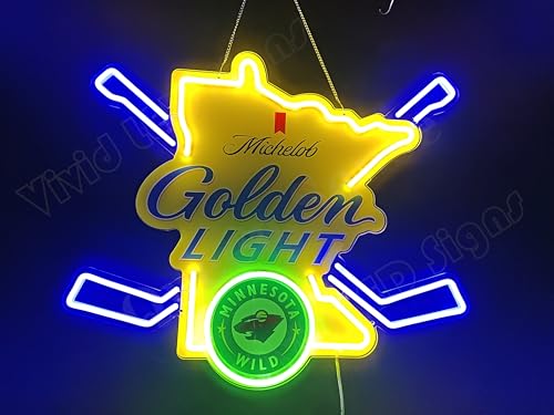 Queen Sense 16"x14" Go Go Minnesota Sports Wilds Hockey LED Neon Sign for Wall Decor USB Powered Dimmable LED Lights Signs FV088