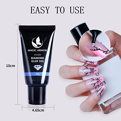 Nail Rhinestone Glue Gel 30G Curing Needed Uv Lamp Nail Gem Glue Super Strong Adhesive Nail Glue Gel For Nail Rhinestones Press On Nails Fake Nails Gems Diamonds Jewelry Gel Decoration With Nail File #TOP4