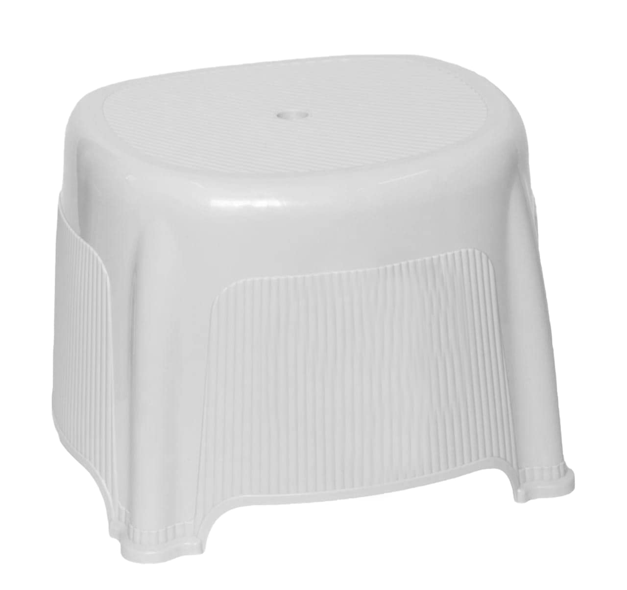 Rib Design Bath Stool with Water Leaking Hole BPA Free Strong Plastic Multiuse Non-Slip Bath Seat Skid Resistant Stool Indoor Outdoor Bathroom Kitchen for Adults Kids Toddlers- 12 Inch Approx (White)