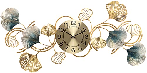 Horloge murale ginkgo en métal : décoration maison silencieuse pour salon