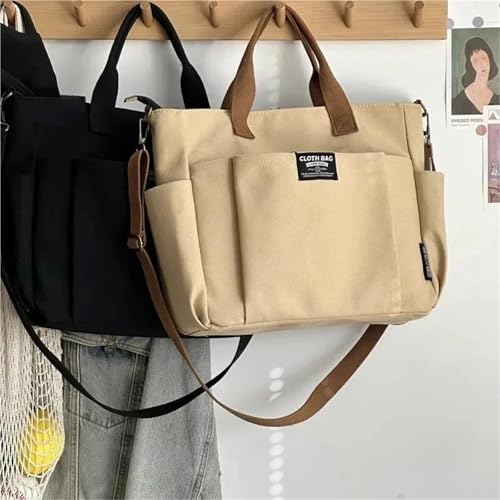 Urban Minimalist Female Student Large Capacity Commuting Horizontal Canvas Single Shoulder Diagonal Cross Portable Tote Bag4
